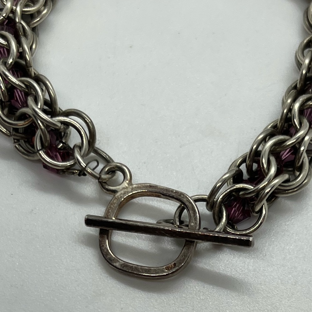 Sterling Silver Woven Interlocking Toggle Bracele… - image 6